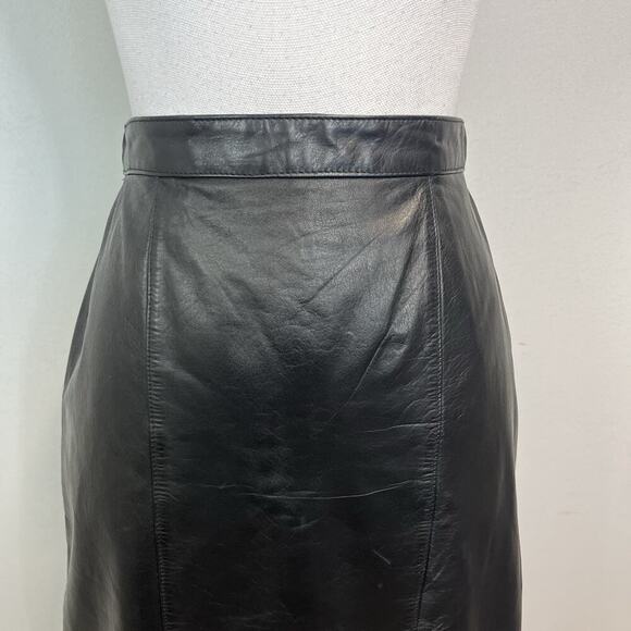 Vintage Evan Davies Black Cow Leather Skirt size 10 Straight Pencil Knee Biker - Picture 2 of 8